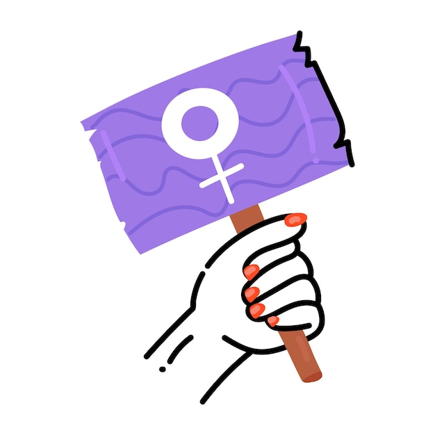 Mano que sostiene el cartel con el icono plano de signo de género de la protesta de las mujeres