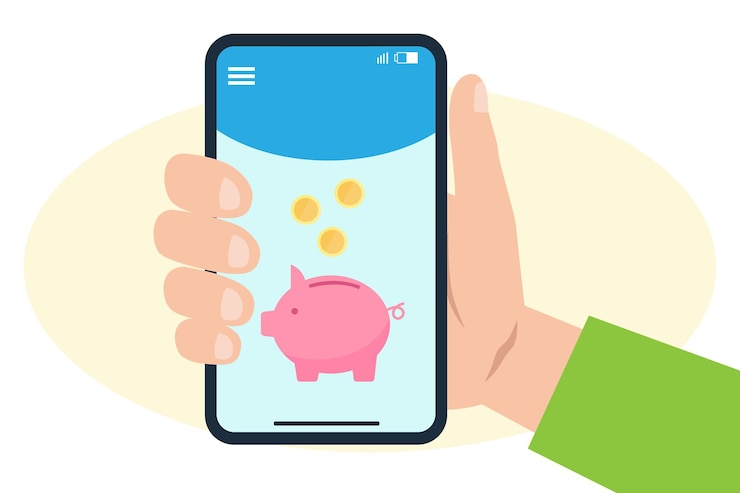 Vector mano que sostiene el concepto de ahorro móvil para teléfonos inteligentes
