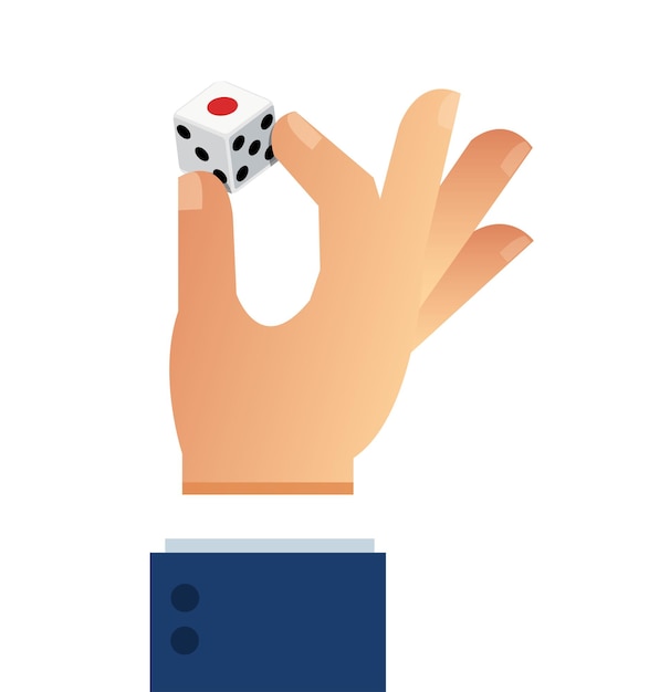 Mano que sostiene los dados Concepto de juego ilustración vectorial