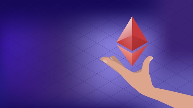 Mano que sostiene el icono de ethereum Banner cryptocurrency news Eth