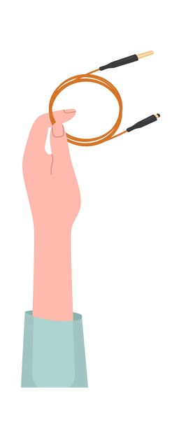 Mano que sostiene el icono plano del cable de carga de la electrónica