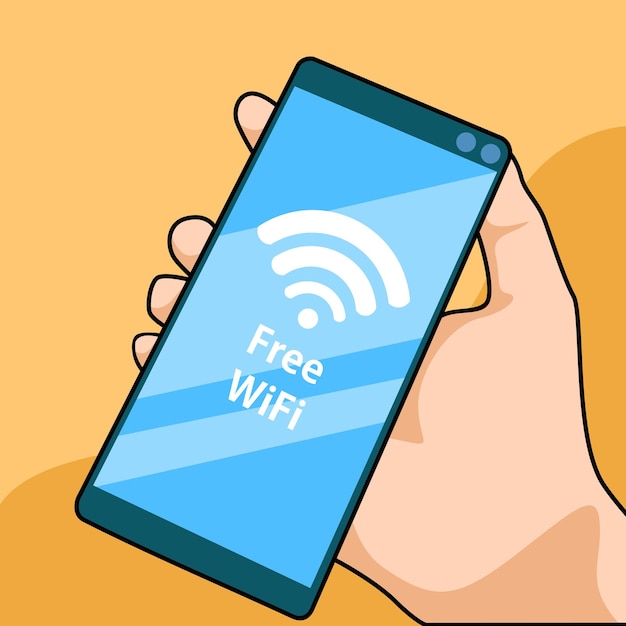 Mano que sostiene el icono Wifi del teléfono