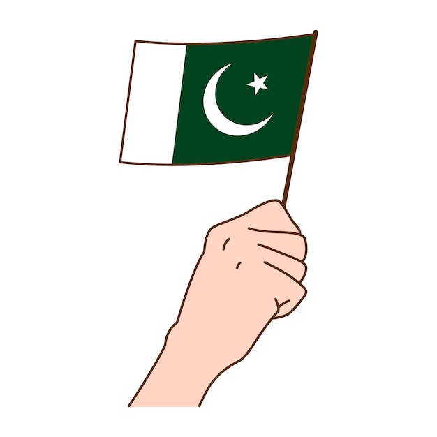 Mano que sostiene la ilustración de la bandera nacional de Pakistán Ilustración de vector de estilo dibujado a mano