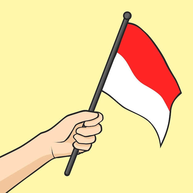 Mano que sostiene la ilustración de dibujos animados de bandera indonesia