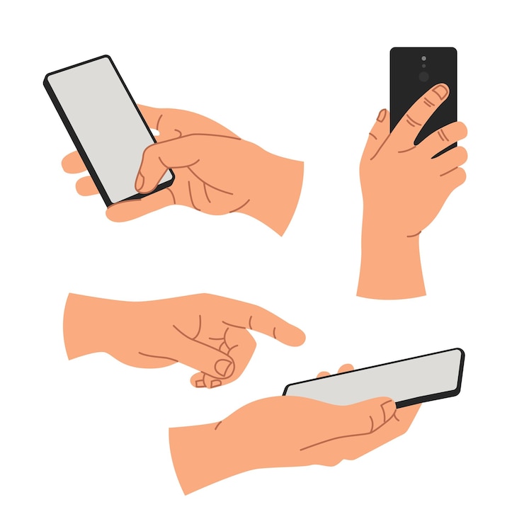 Vector mano que sostiene la ilustración de vector de dispositivo móvil smartphone