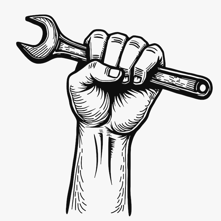 Vector una mano que sostiene un martillo que tiene un martillo en él