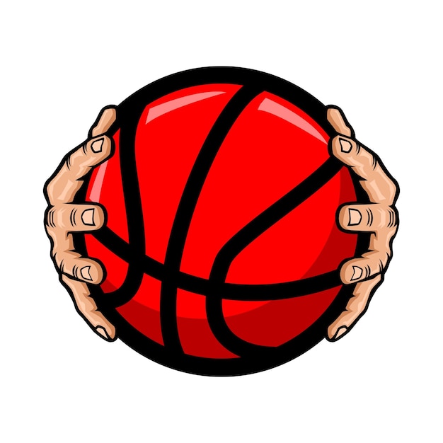 Vector mano que sostiene la pelota de baloncesto