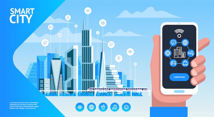 Vector mano que sostiene el teléfono inteligente con conexión de red
