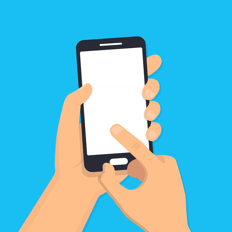 Vector mano que sostiene el teléfono inteligente. diseño plano . ilustración
