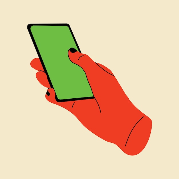 Mano que sostiene el teléfono inteligente Ilustración vectorial en estilo plano