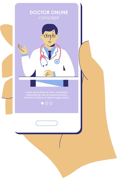 Mano que sostiene el teléfono inteligente con el médico Consulta médica en línea en la pantalla