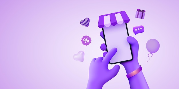Mano que sostiene el teléfono inteligente móvil con el concepto de compras en línea de la aplicación shopp