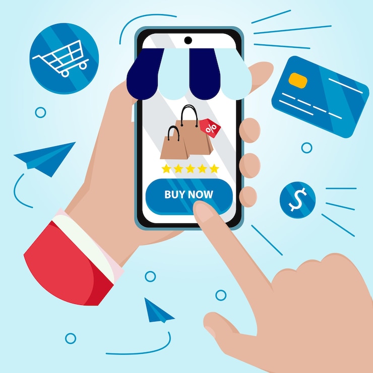 mano que sostiene el teléfono inteligente con pantalla de compras en línea