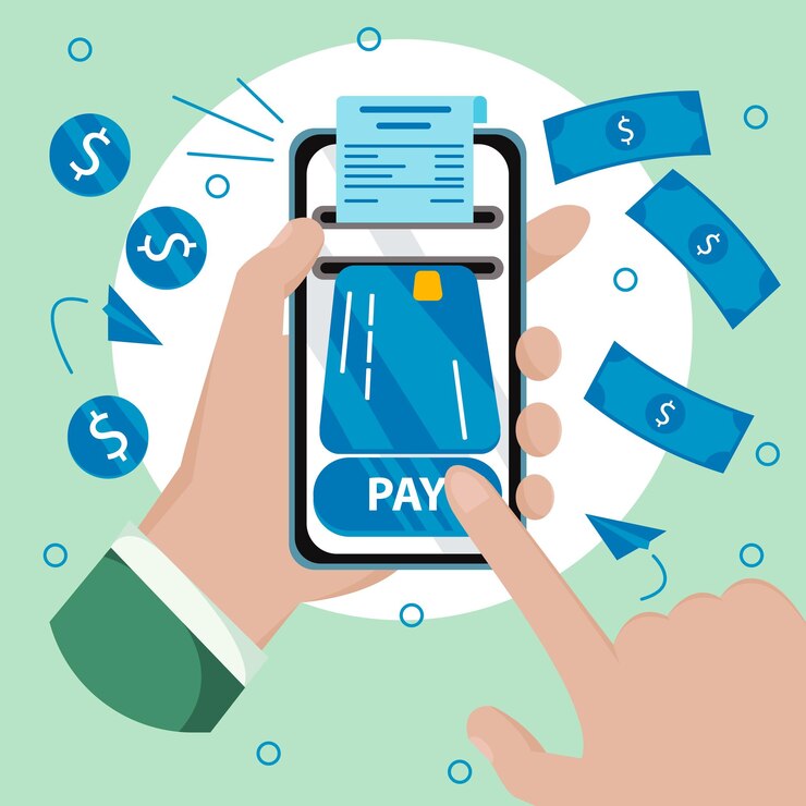 mano que sostiene el teléfono inteligente que muestra el pago en línea con tarjeta de crédito