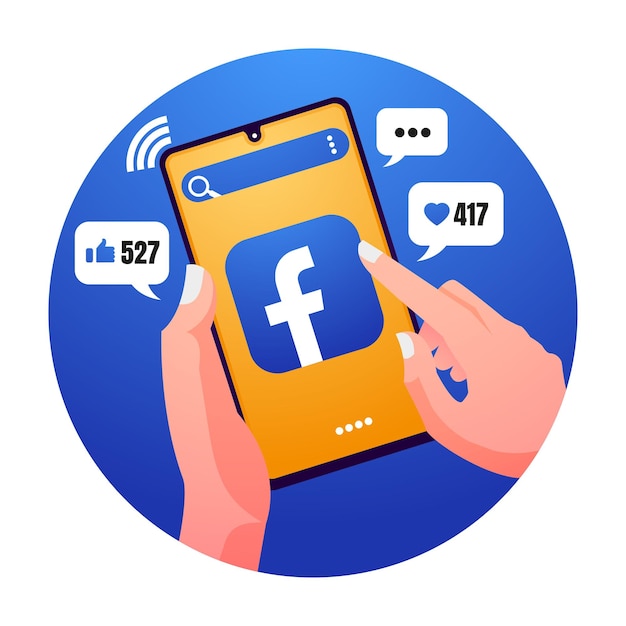 Mano que sostiene el teléfono móvil con la aplicación de redes sociales de Facebook