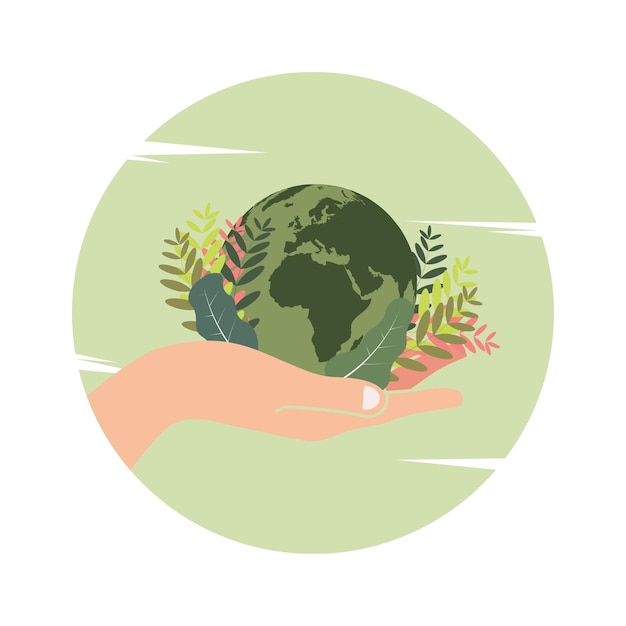 Mano que sostiene la tierra del globo salvar la ilustración del vector de la tierra