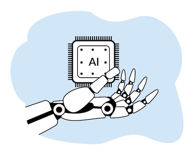 mano robótica con chip ai o robot de inteligencia artificial