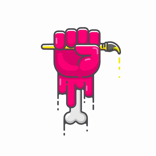 Vector una mano rosa con un martillo en el medio