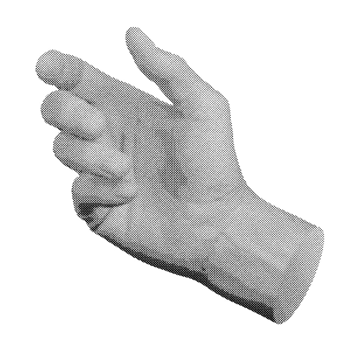 Vector mano sostener algo que presenta mostrando agarrar el vector de estilo semitono aislado en blanco