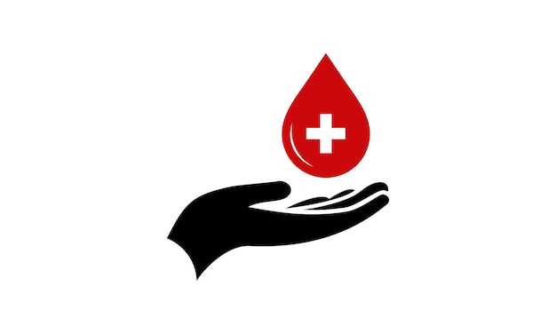 mano sostenga el icono de la gota de sangre, mano donar sangre logo vector