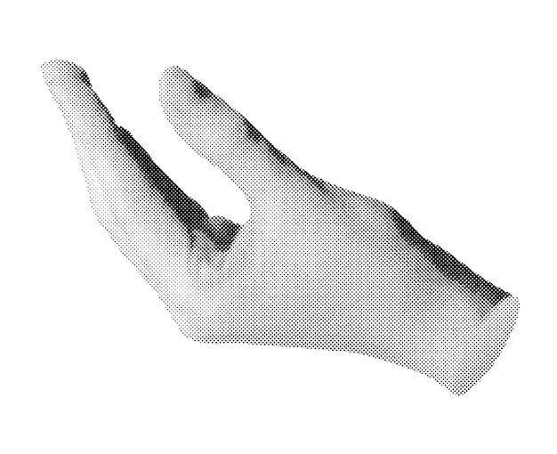 Mano sosteniendo algo entre los dedos Vector de estilo semitono aislado en fondo blanco
