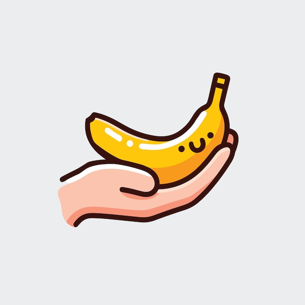 Mano sosteniendo un banano sonriente lindo concepto de icono de ilustración vectorial