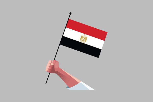 Una mano sosteniendo una bandera de Egipto Bandera nacional de Egipto Ilustración vectorial
