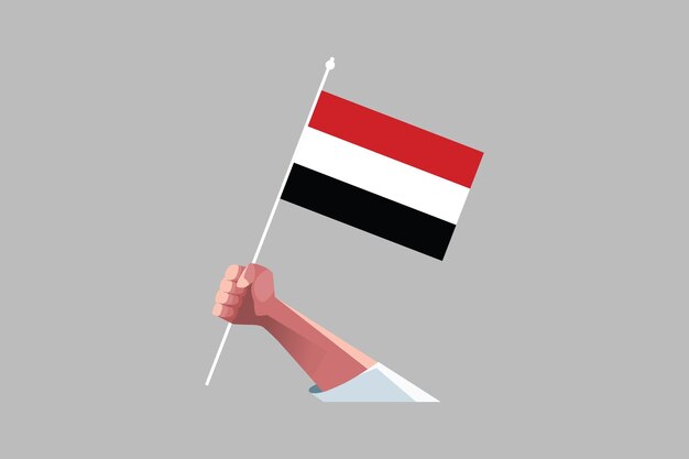 Una mano sosteniendo una bandera de Yemen Bandera nacional de Yemen Ilustración vectorial de la bandera de Yemen