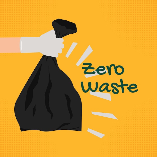 Vector mano sosteniendo bolsa de basura ilustración cero concepto de desperdicio