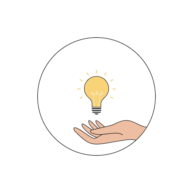 La mano sosteniendo una bombilla que ilustra una idea en un círculo