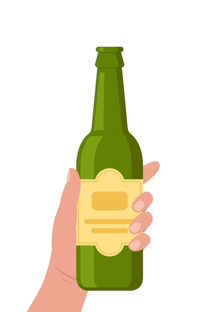 Vector mano sosteniendo una botella de cerveza ilustración de vector de estilo plano