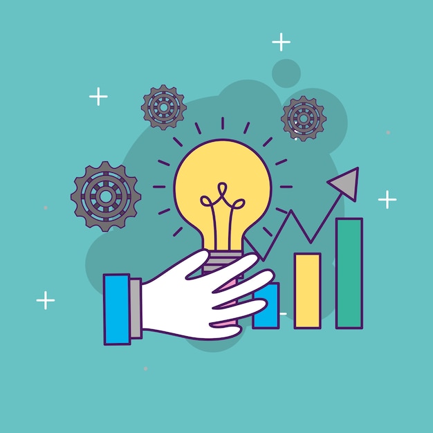 mano sosteniendo bulbo idea creative statistics start up business