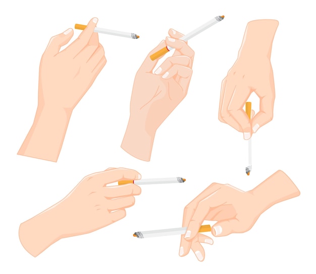 Mano sosteniendo un cigarrillo, colección de mano, ilustración vectorial