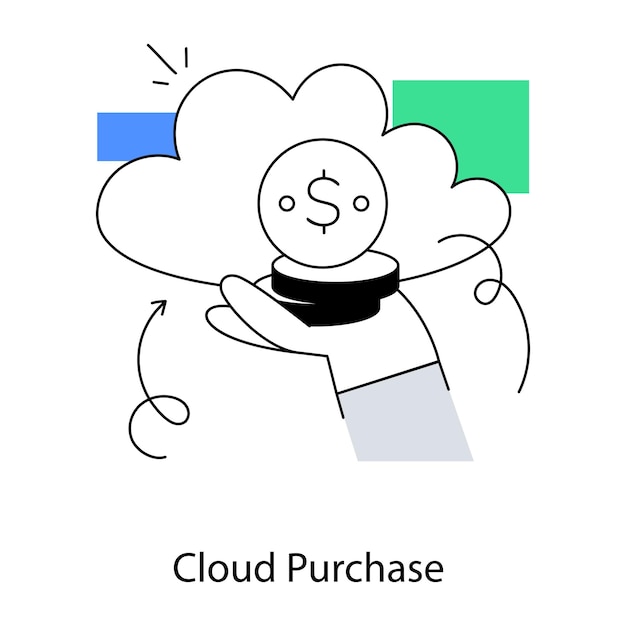 Una mano sosteniendo una compra en la nube con un signo de dólar.