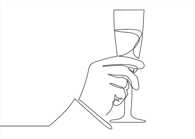 Mano sosteniendo una copa de champán. Dedos humanos con una bebida espumosa de vaso.
