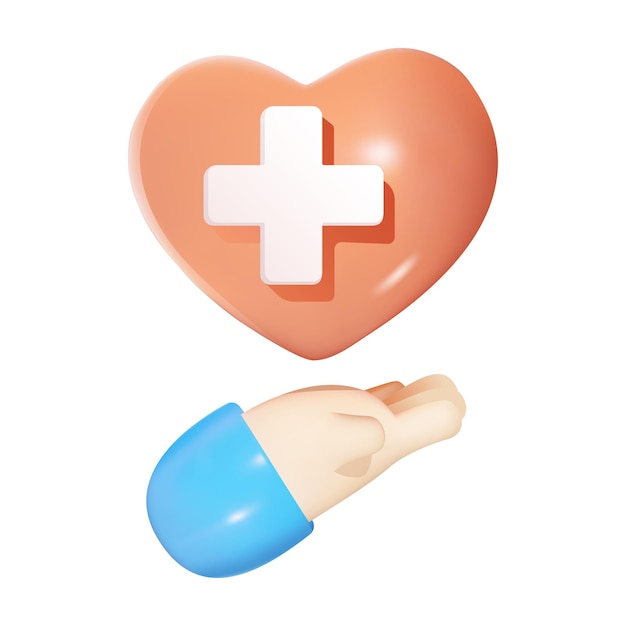 Vector mano sosteniendo el corazón con ilustración médica de vector cruzado aislada en blanco