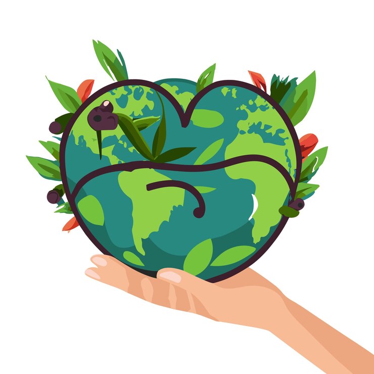 una mano sosteniendo un corazón que dice tierra en verde