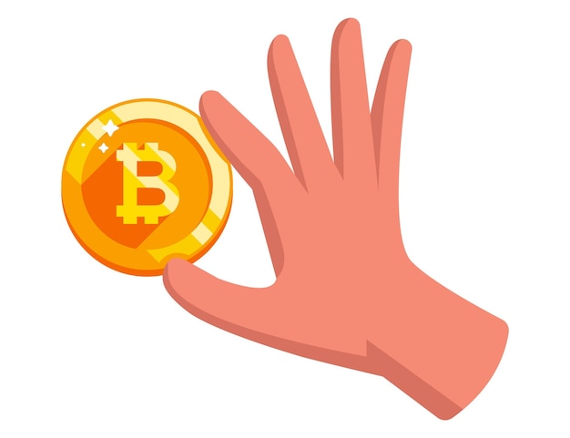 Mano sosteniendo una criptomoneda propia de moneda bitcoin dorada