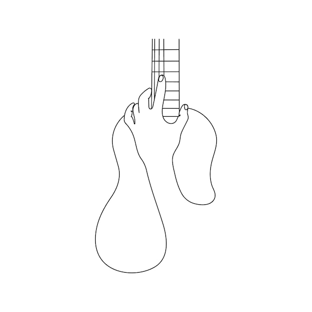 Vector mano sosteniendo una guitarra arte de una línea instrumento musical ilustración vectorial dibujada a mano