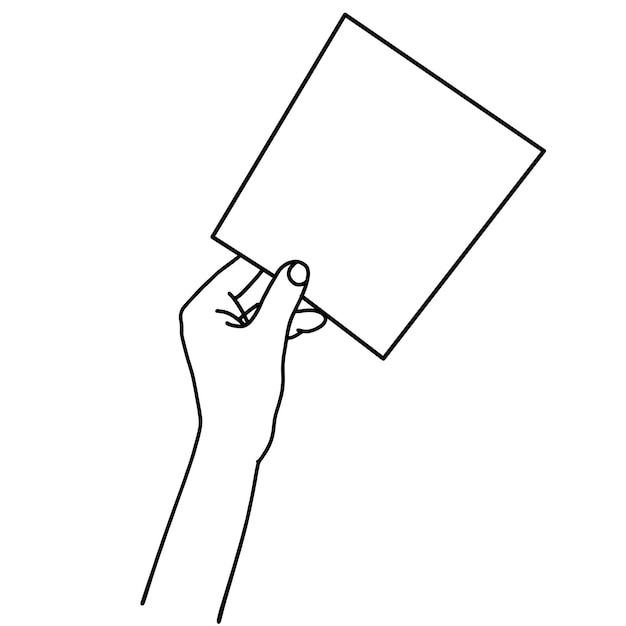 Una mano sosteniendo una hoja de papel vacía ilustración dibujada a mano lineal