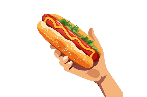 Mano sosteniendo hotdog Vector de dibujos animados elementos planos aislados en el fondo