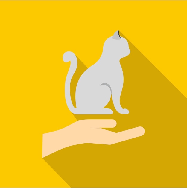 Vector mano sosteniendo un icono de gato ilustración plana de mano sosteniendo un icono de vector de gato para web aislado sobre fondo amarillo