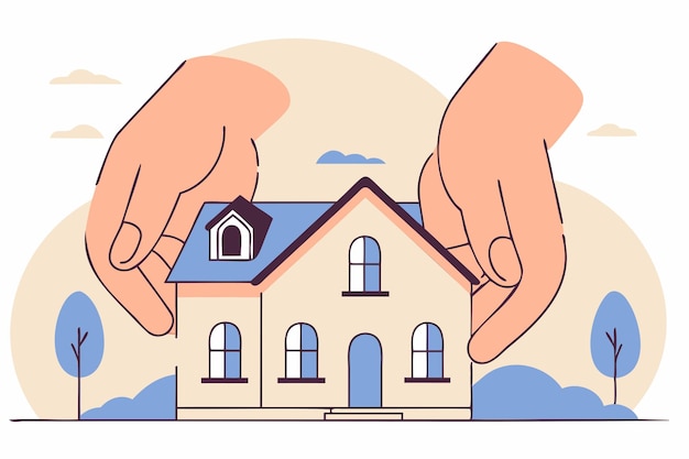 La mano sosteniendo una ilustración de una casa que simboliza la protección del hogar, la seguridad y la seguridad de la propiedad.