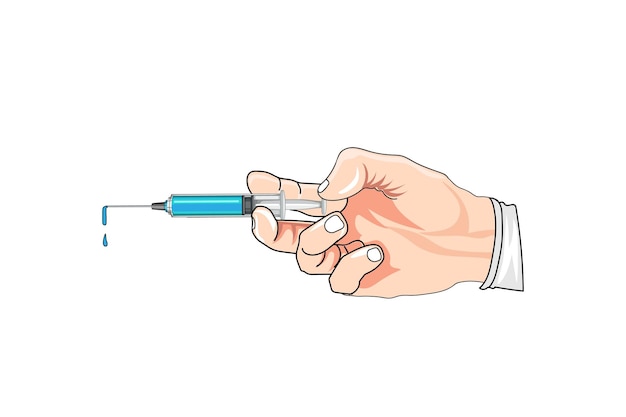 Vector mano sosteniendo una jeringa con una aguja.