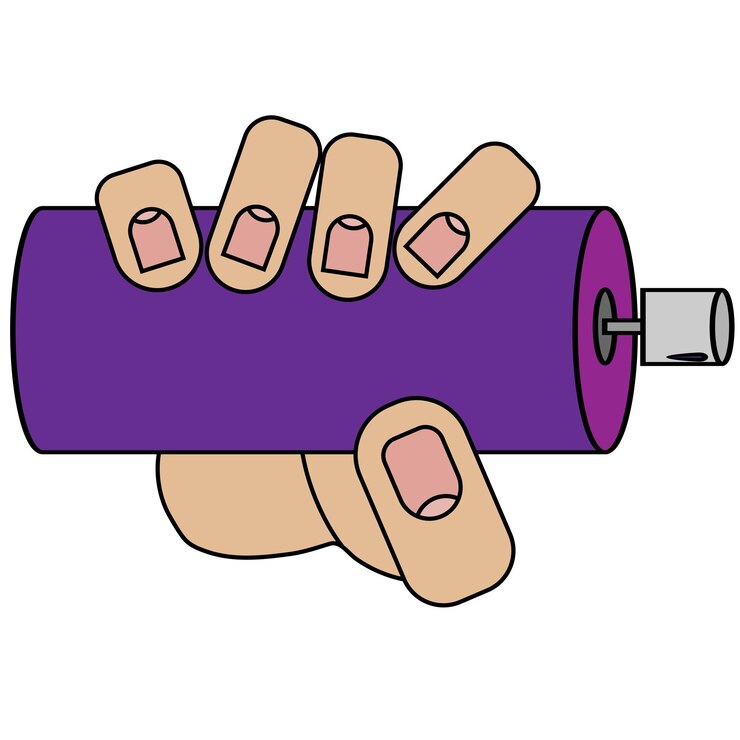 Mano sosteniendo una lata de aerosol sobre un fondo blanco en un estilo de dibujos animados
