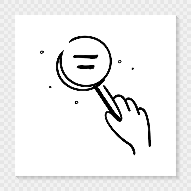 Mano sosteniendo una lupa inspección exploración zoom análisis concepto dibujado a mano icono