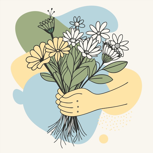 una mano sosteniendo un ramo de flores que dice "flores"