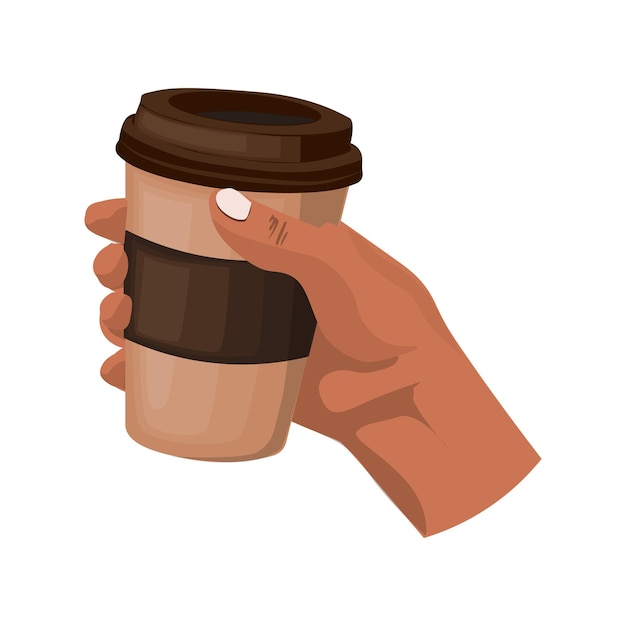 Vector mano sosteniendo una taza de café aislada en la ilustración de vector de fondo blanco