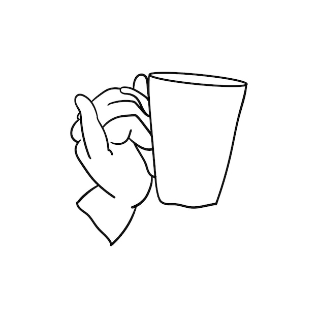 Mano sosteniendo una taza de café arte de línea de icono de mano sosteniendo una taza de café