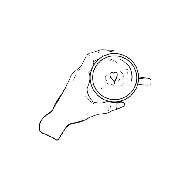 Mano sosteniendo una taza de café arte de línea de icono de mano sosteniendo una taza de café